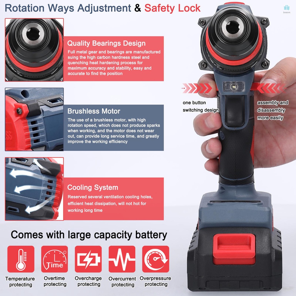 Multi-function Electric Screwdriver Lithium Drill 55Nm Torque Brushless Motor Practical Screw Driver Electronics Repair