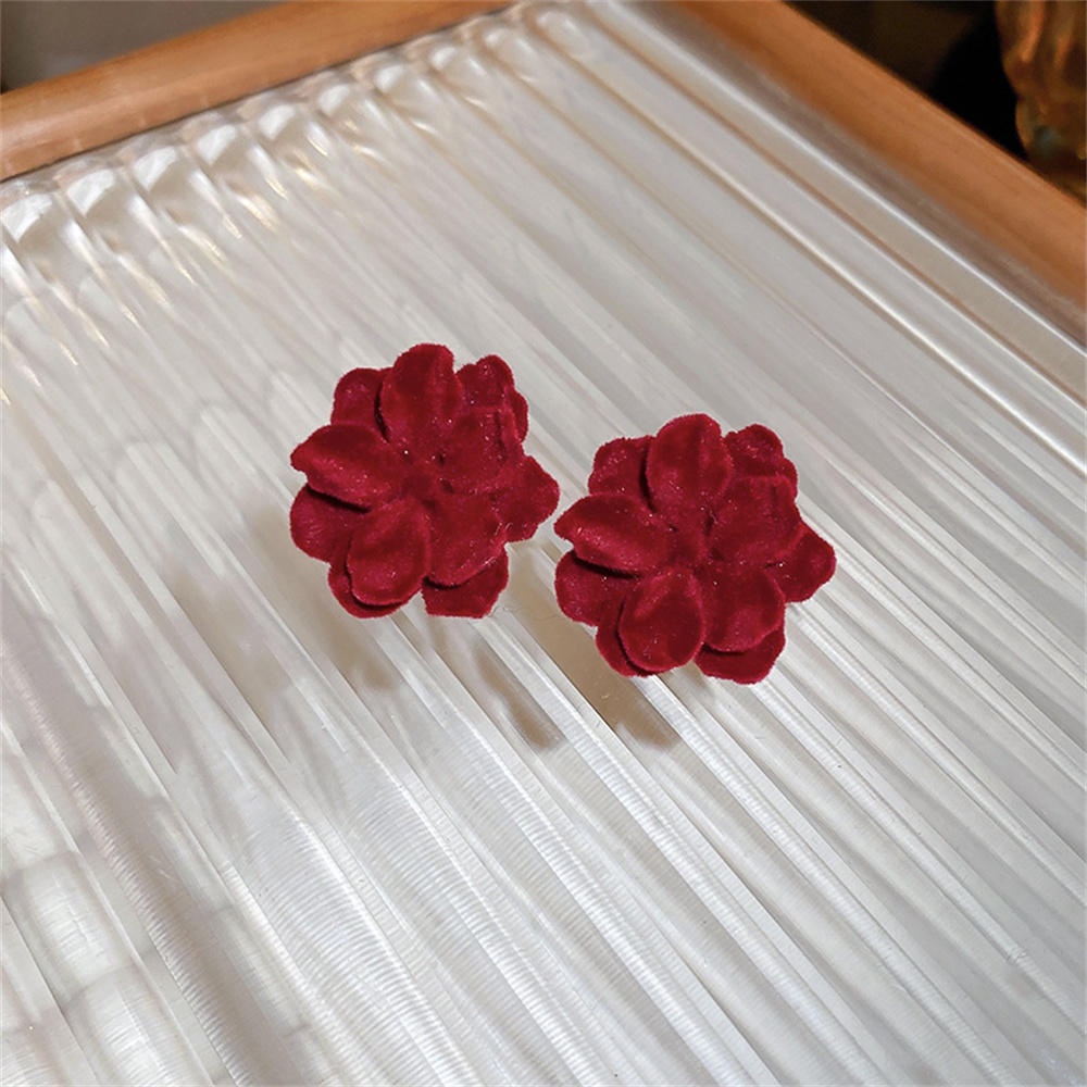 Thời Trang Bông Tai Hình Hoa Hồng Nhung Đỏ Phong Cách vintage Thanh Lịch Cho Nữ