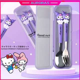 Sanrio Bộ Dụng Cụ Ăn Uống Bằng Thép Không Gỉ Hình kuromi hello kitty