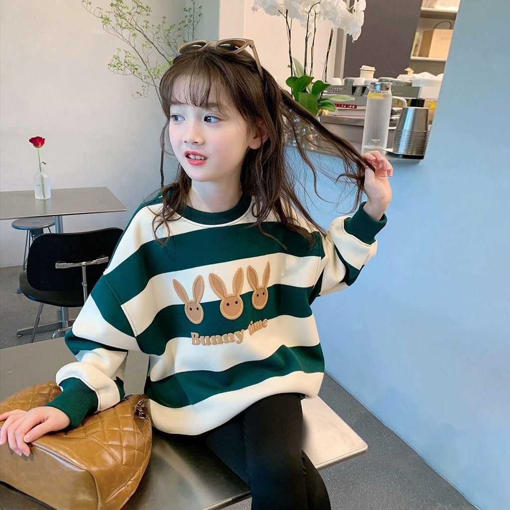 Áo sweater Dáng Rộng Họa Tiết Kẻ Sọc Thời Trang Mùa Thu 2023 Mới Cho Bé Gái