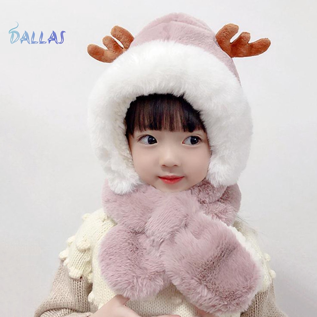 Mũ Trùm Đầu Vải Lông Dày Mềm Mại Giữ Ấm Tai Và Khăn Choàng Cổ Trang Trí Sừng Hươu Mùa Đông unisex