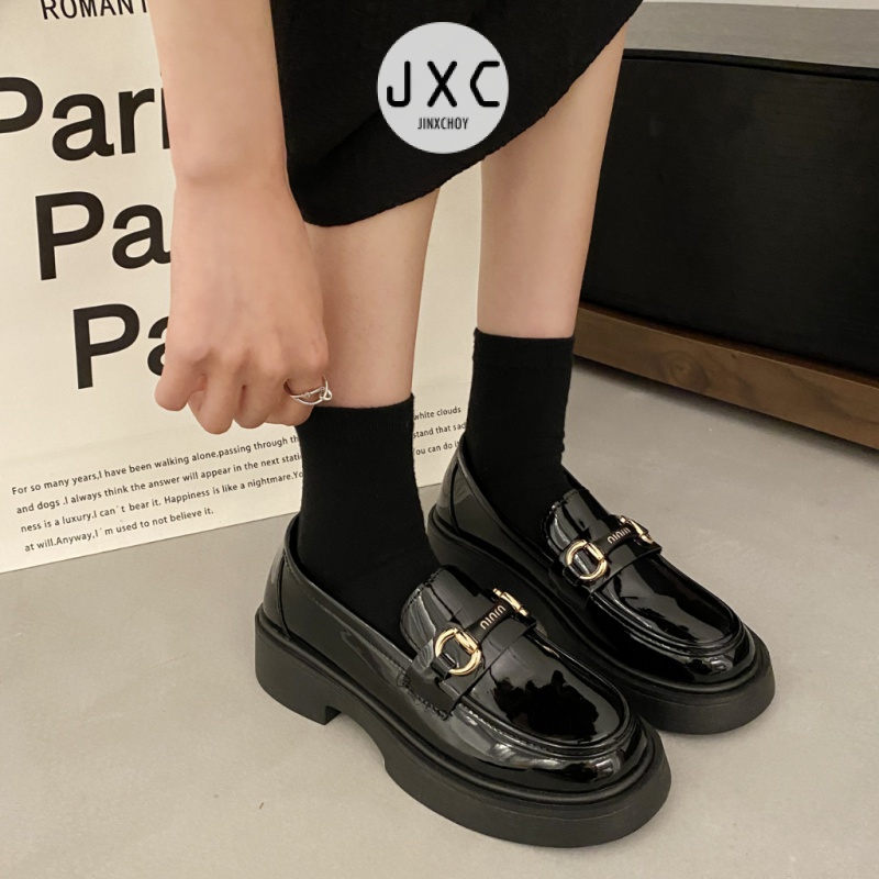 Giày Lười Da Mũi Tròn Đế Dày Phong Cách Nhật Bản Cho Nữ