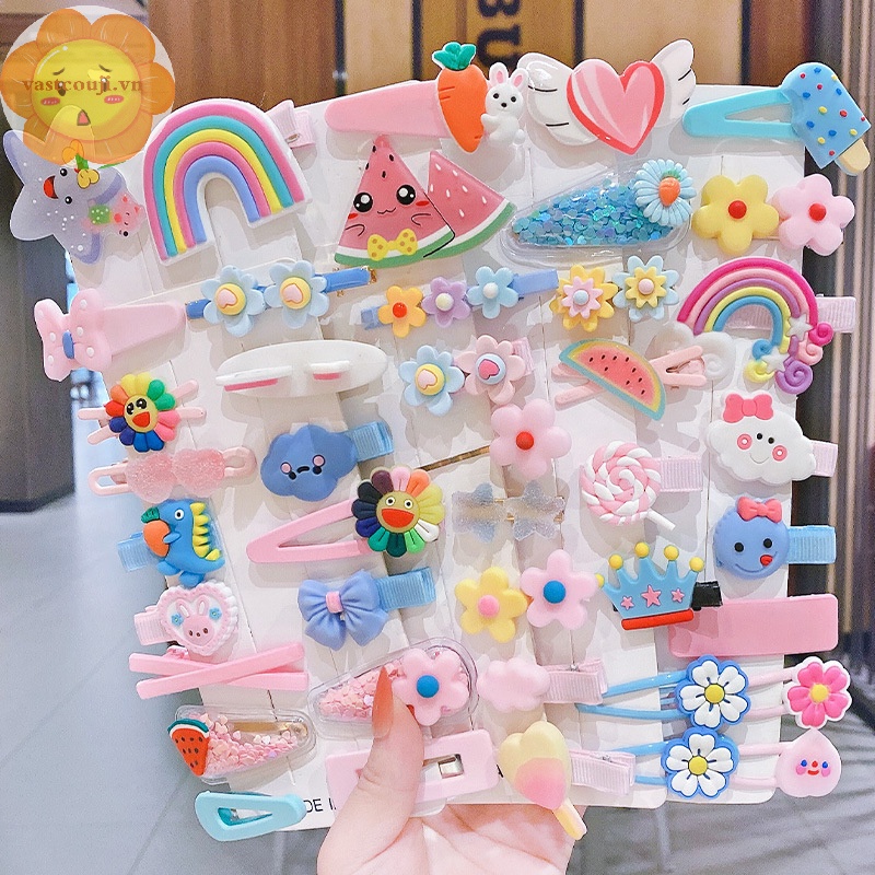 Vastji set 14 Kẹp Tóc Hình Hoa / Động Vật Nhiều Màu Đáng Yêu Phong Cách Hàn Quốc Cho Bé vn