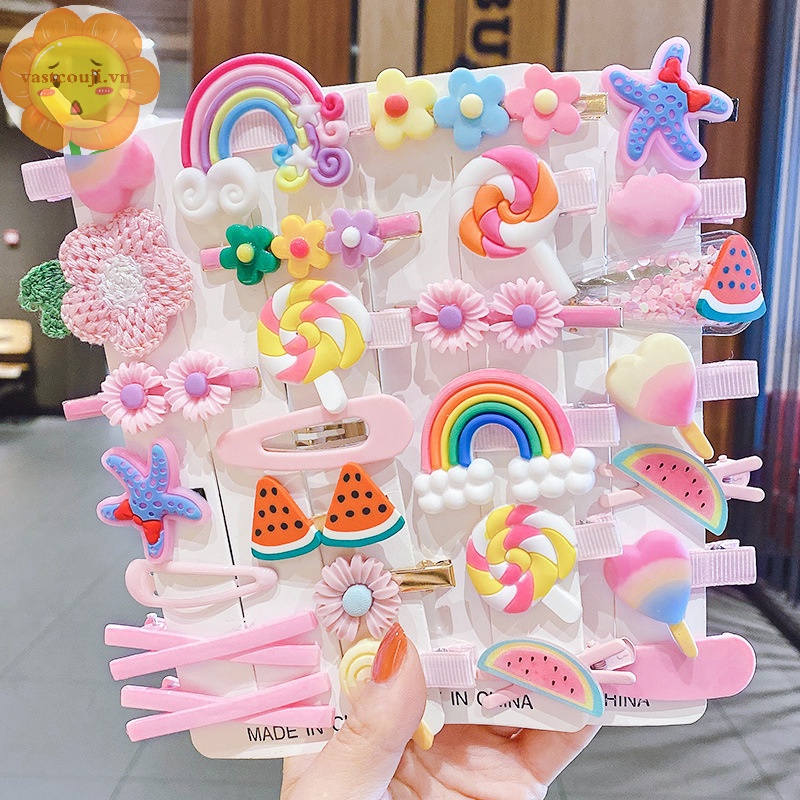 Vastji set 14 Kẹp Tóc Hình Hoa / Động Vật Nhiều Màu Đáng Yêu Phong Cách Hàn Quốc Cho Bé vn