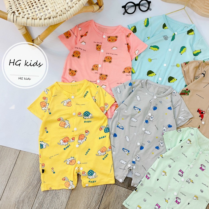 Bộ liền thân đùi/cộc tay hoạ tiết cài thẳng HG Kids chất thun lạnh loại 1 siêu mềm mát cho bé trai bé gái