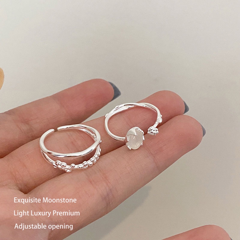 Bộ 2 Nhẫn Hở Mạ Bạc Đính Đá Mặt Trăng Thời Trang LKY