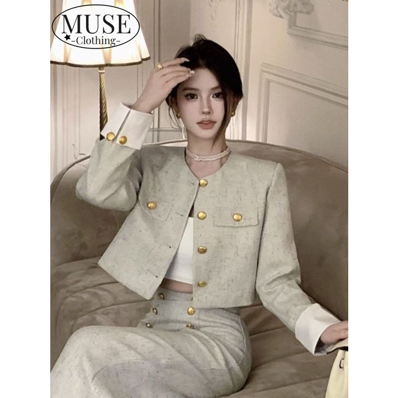 TINGTIAN áo khoác dù áo khoác áo dạ tweed bomber INS cozy High-quality chic WJK23B0WWV 48Z231128