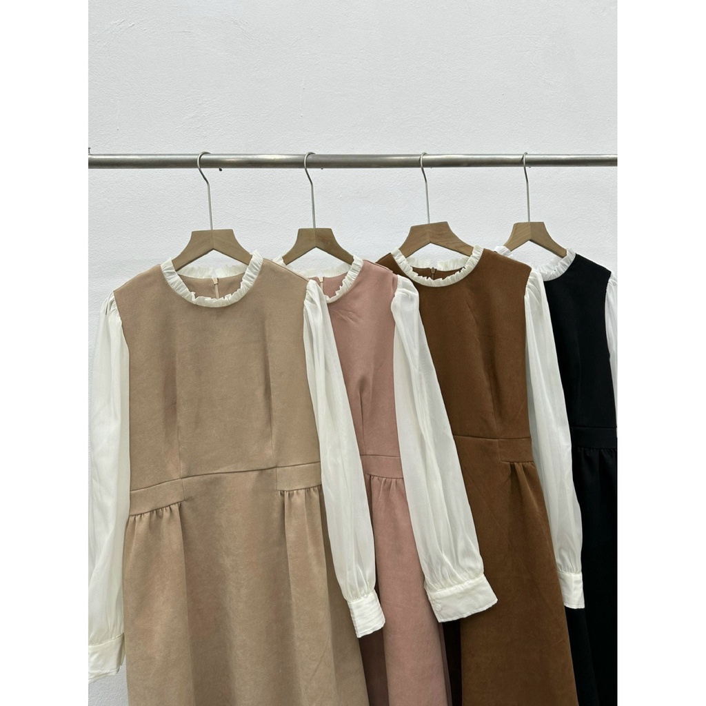 Váy nhung chéo phối cổ bèo tay tơ óng dáng dài V822 SUSSTORE