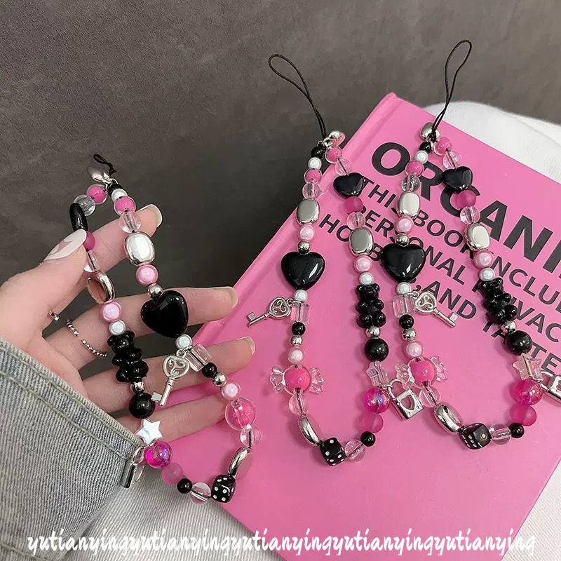 Dây Chuỗi Hạt Màu Đỏ Hồng Ngọt Ngào Hình Gấu Hoạt Hình Trái Tim Nơ Dễ Thương Ngăn Ngừa Mất Dây Treo Điện Thoại