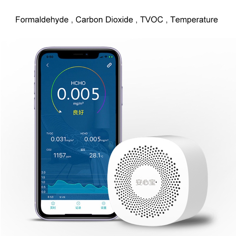 Máy Kiểm Tra Chất Lượng Không Khí Ứng Dụng Điện Thoại Màn Hình Formaldehyd TVOC Carbon Dioxide CO2 Theo Dõi Nhiệt Độ Máy Dò Độ Nhạy Cao