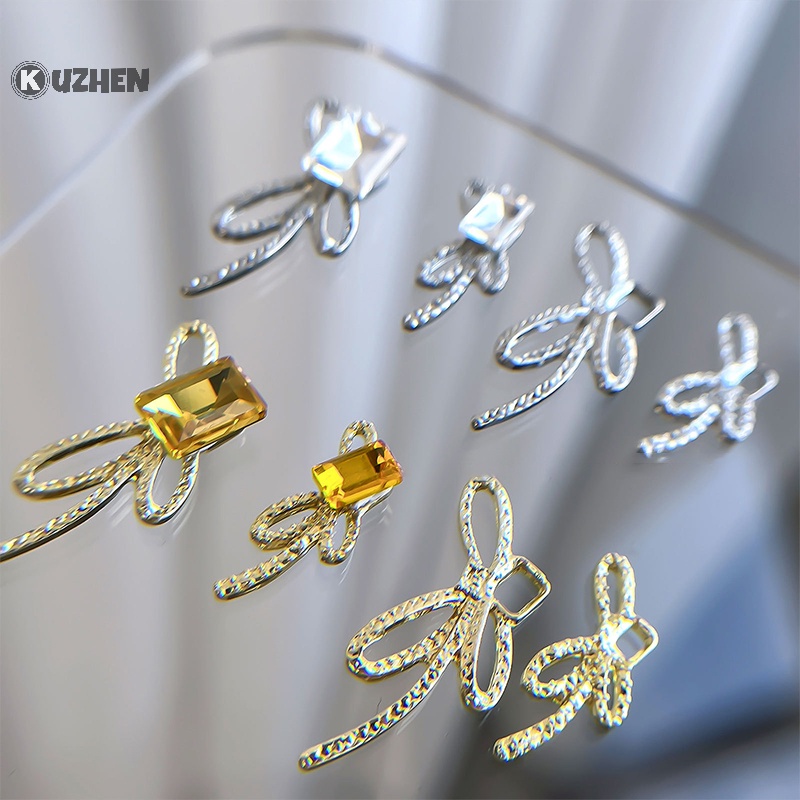 Set 10 Phụ Kiện Trang Trí Móng Tay 3d Màu Vàng / Bạc Hình Nơ