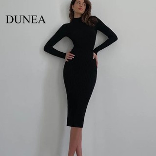 DUNEA Đầm Dệt Kim Cổ Cao Vừa Thời Trang Thu Đông Cho Nữ