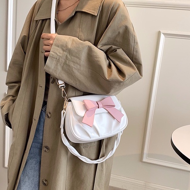 Qbag Túi Xách Da Mềm Đính Nơ Tinh Tế Chất Lượng Cao Thời Trang Đơn Giản Dành Cho Nữ