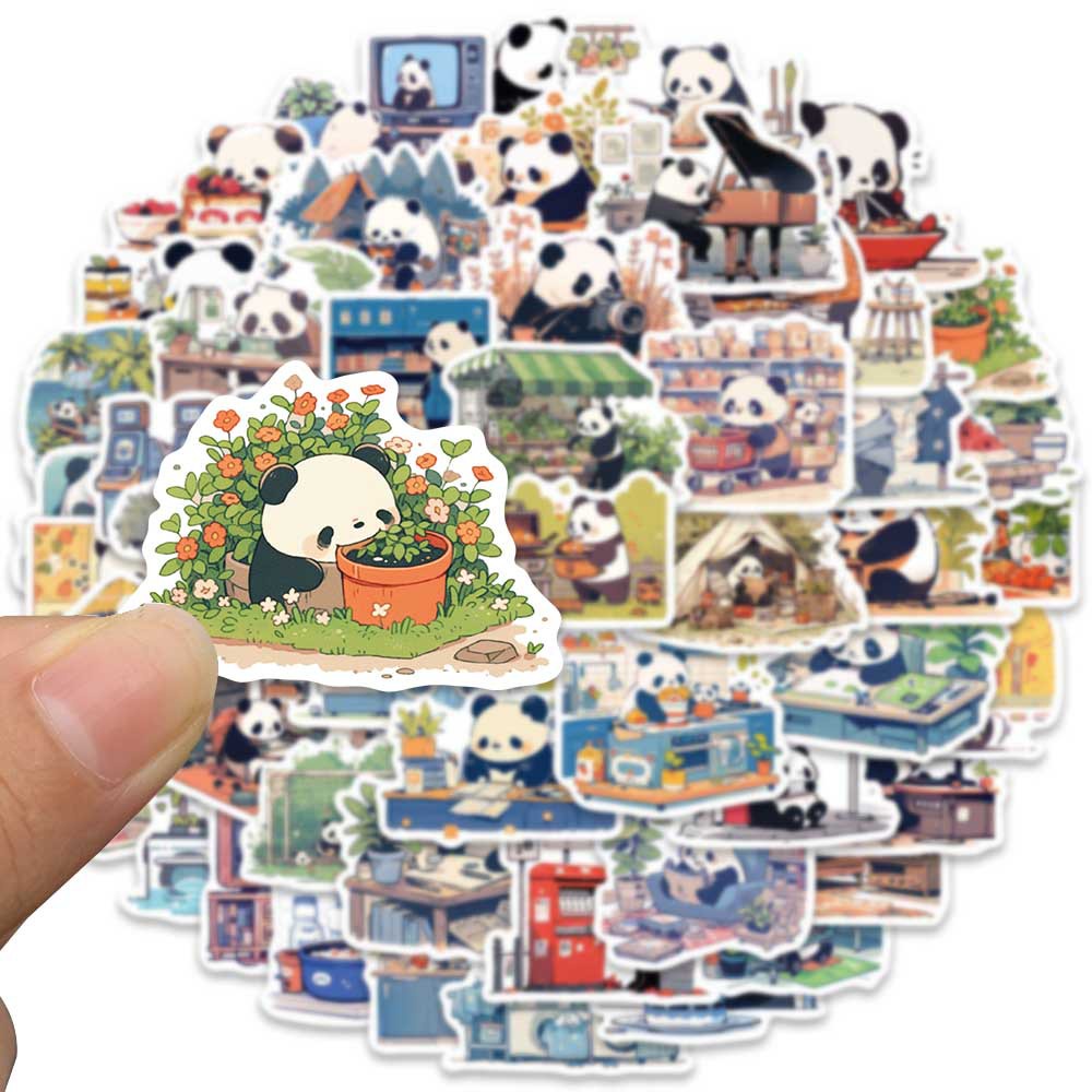 50 Miếng Dán Hoạt Hình Gấu Trúc Nhỏ graffiti Chống Thấm Nước Trang Trí Nón Bảo Hiểm Xe Đạp