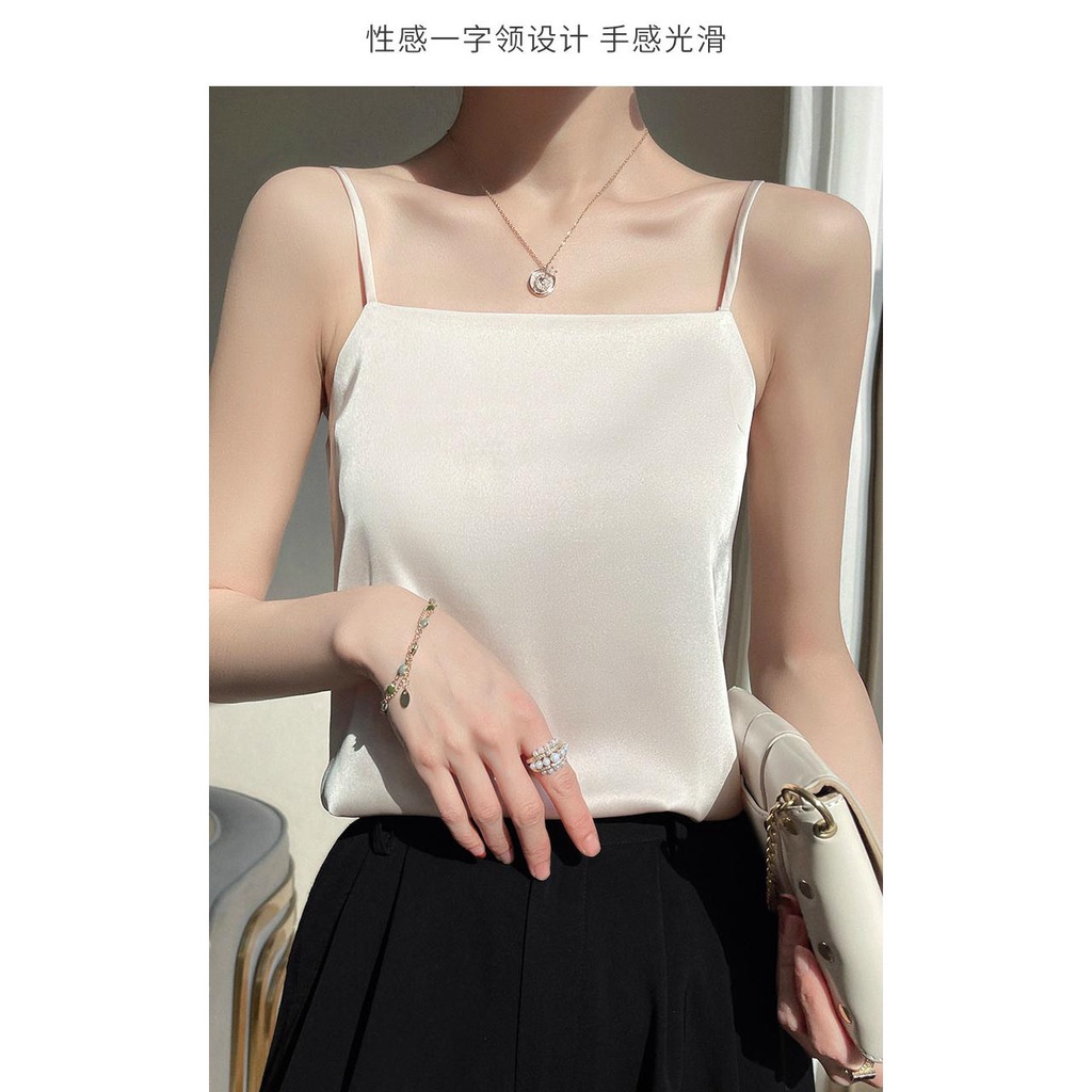 Áo Hai Dây Vải satin Màu Trắng Thời Trang Mùa Hè 2023 Phong Cách Mới Cho Nữ