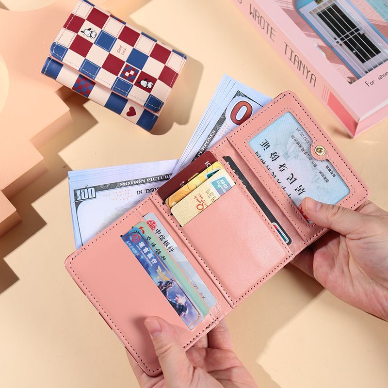 Ví Gập 30% Đựng Thẻ Đa Năng in Họa Tiết Caro Phong Cách Mới 2024 Cho Nữ