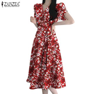 Zanzea Đầm Chữ a Cổ v Tay Ngắn Họa Tiết Hoa Thời Trang Cho Nữ