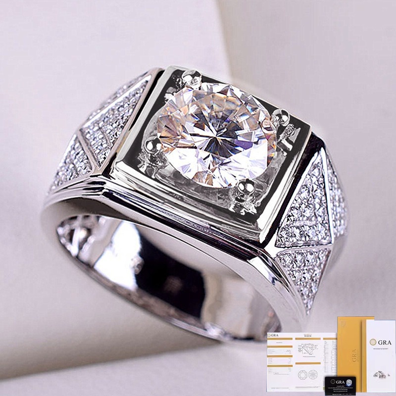 [Giấy chứng nhận GRA miễn phí] Nhẫn nam Moissanite bạc 925