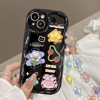 Ốp Điện Thoại Họa Tiết Hoa & Thỏ Kèm Dây Đeo Cho iphone7 7plus 8 8plus xs xr 11 12 13 14 15 pro plus promax