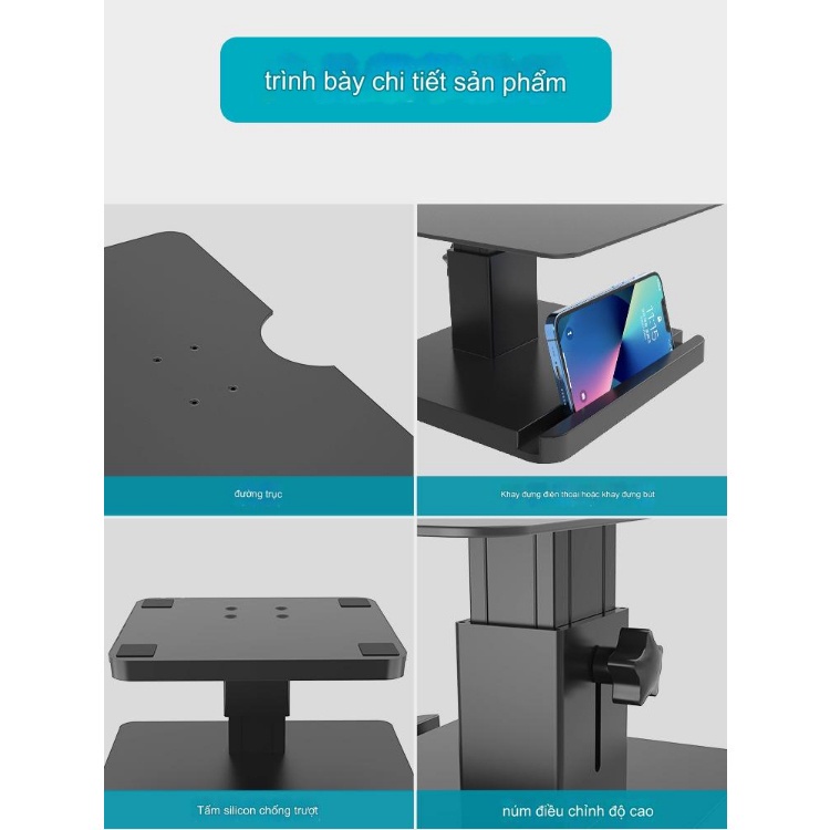 Bàn Kê Màn Hình Điều Chỉnh Nâng Hạ Steel Carbon USB Bus