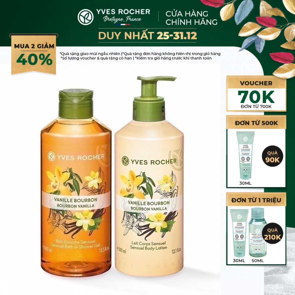 Combo Làm Sạch Và Dưỡng Ẩm Yves Rocher Bourbon Vanilla Sensual Body Lotion 790ml