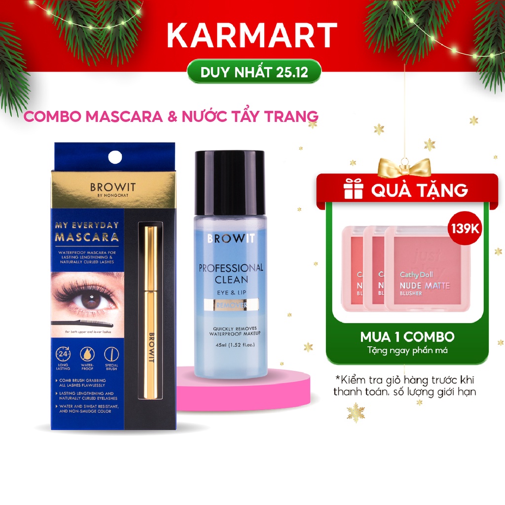 Combo Trang Điểm Mascara Nongchat My Everyday 5.5g và Nước Tẩy Trang Browit Professional Clean Eye & Lip Remover