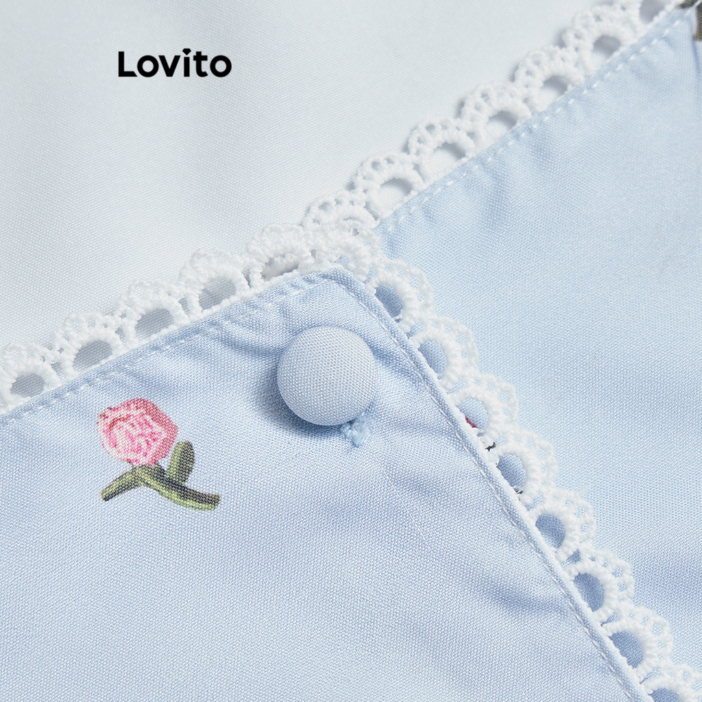 Áo kiểu Lovito tay phồng cổ xếp nếp lai bèo xếp nếp đính nút hoa nhí dễ thương cho nữ L73AD004 | BigBuy360 - bigbuy360.vn