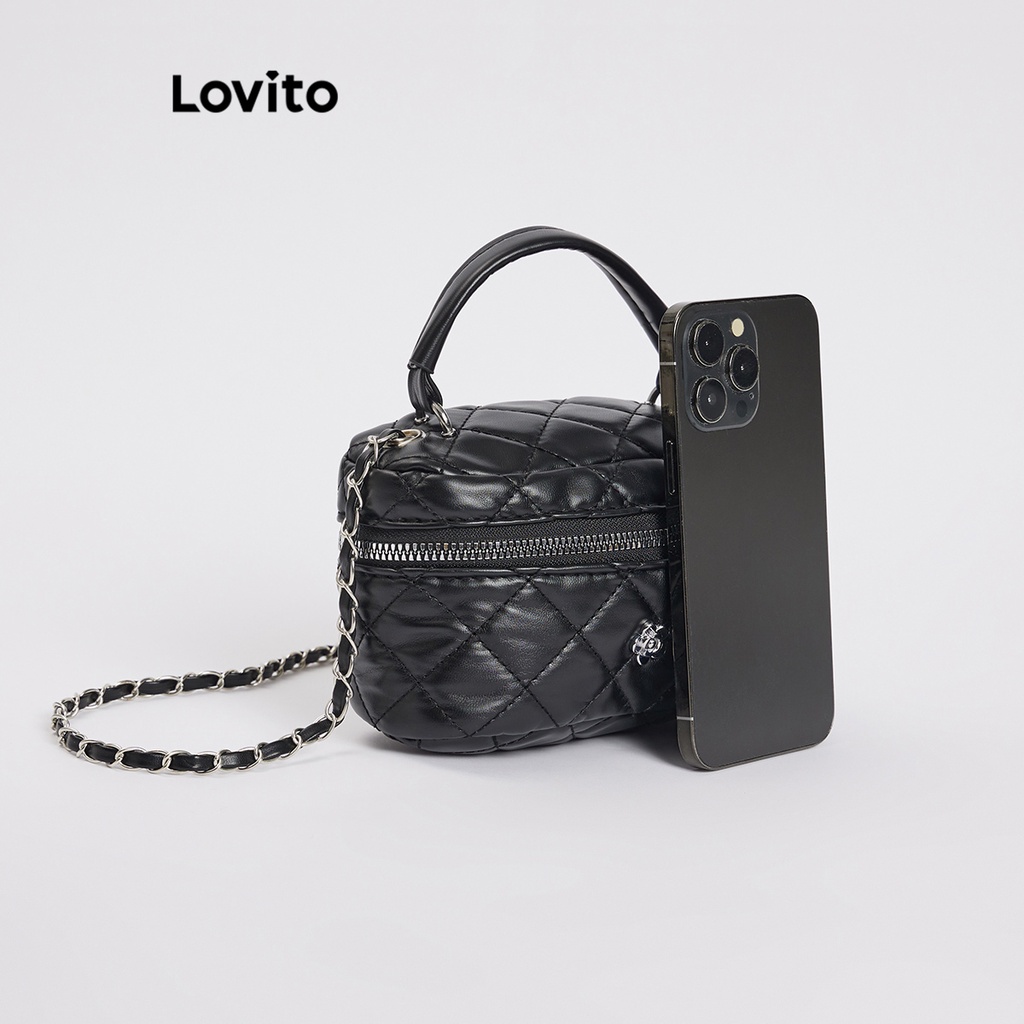 Túi tote Lovito đeo vai phối dây xích màu trơn thường ngày cho nữ L66AD031