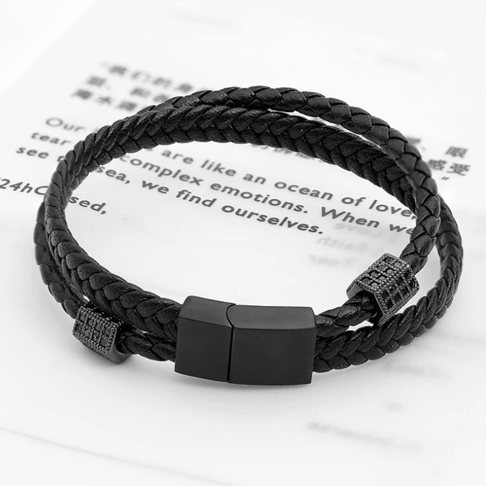 Vòng tay nam lắc tay da unisex thời trang SAZ màu đen basic da cao cấp phong cách trẻ trung - Vòng tay da HK