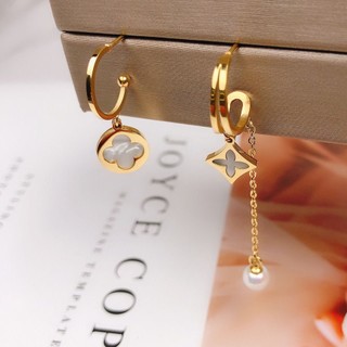 Bông Tai Bằng Thép Titan Hình Hoa Đính Ngọc Trai Thời Trang Cho Nữ