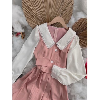 Đầm hồng midi tay dài