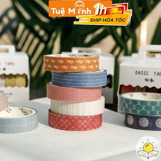 Set 5 băng dính washi tape dài 2-3m trang trí sổ bullet journal, nhật ký, thiệp handmade, đồ DIY