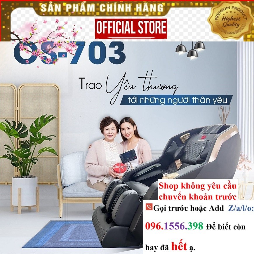 Ghế massage Okinawa Os-703 model 2023, 24 bài tập, con lăn 4D bằng silicon êm ái |P&G