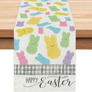 Benytro Easter Rabbit Table Runner, Bunny Egg Farmhouse Easter Table Flag, Easter Egg Trang Trí Happy Easter Linen Table Runner Gathering