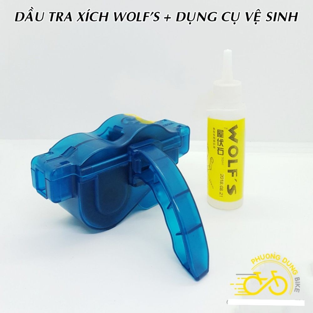 Combo dầu tra xích Wolf's và dụng cụ vệ sinh xích xe đạp