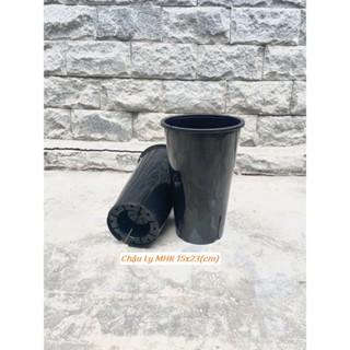 Chậu Ly 15x23 cm Đen Nhựa Cứng Bền - Trụ Cao, Đáy Thoát Nước, Dáng Xòe Cân Đối, Trồng Cây Cảnh