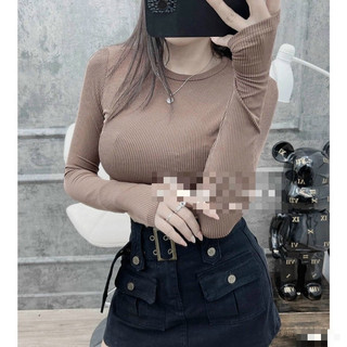 Áo thun gân len cổ tròn dài tay xỏ ngón, Áo Ôm Body Cổ Tròn Tay Dài Xỏ ngón🏝🏝🏝VKV alohashop91
