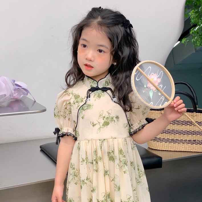 Đầm Sườn Xám Phong Cách Mùa Hè Mới Cho Bé Gái Từ 1-15 Tuổi