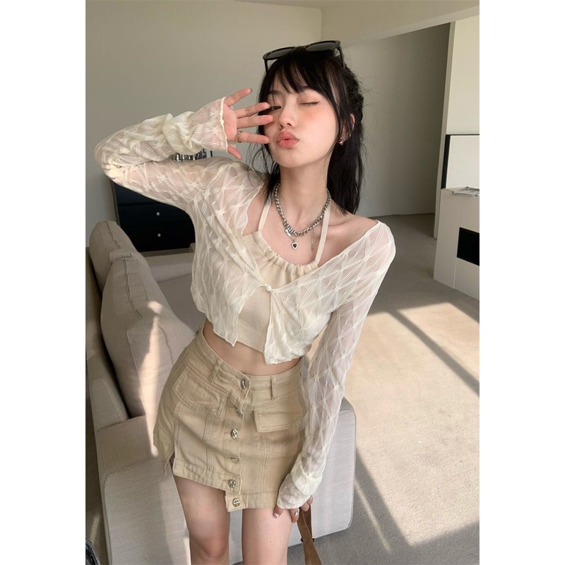 Áo Khoác cardigan Ngắn Dáng Ôm Tay Dài Chống Nắng Thời Trang Mùa Hè Hàng Mới 2023 Dành Cho Bạn Nữ