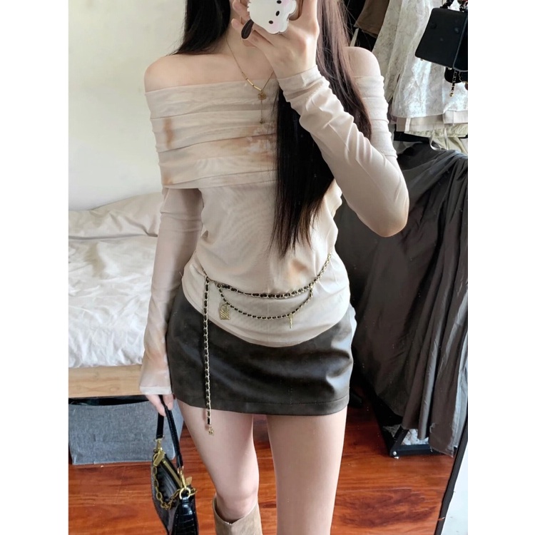 Áo chiffon Trễ Vai Dài Tay Nhuộm Màu Thời Trang Nữ Tính