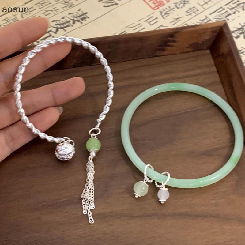 Aosun Vòng Tay Hở Hai Đầu Màu Xanh Lá Cây Phong Cách vintage Thời Trang Có Thể Điều Chỉnh Cho Nữ
