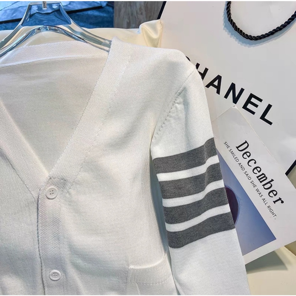 Áo Khoác Cardigan Len Thombrown 4 Vạch Tay, Đơn Sắc, Dày Dặn, Ấm Áp, DTA30