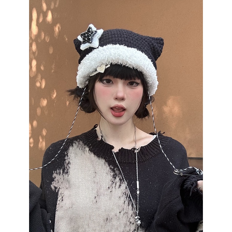 Dễ Thương Mũ Len Dệt Kim Tai Mèo Xinh Xắn Cho Nữ