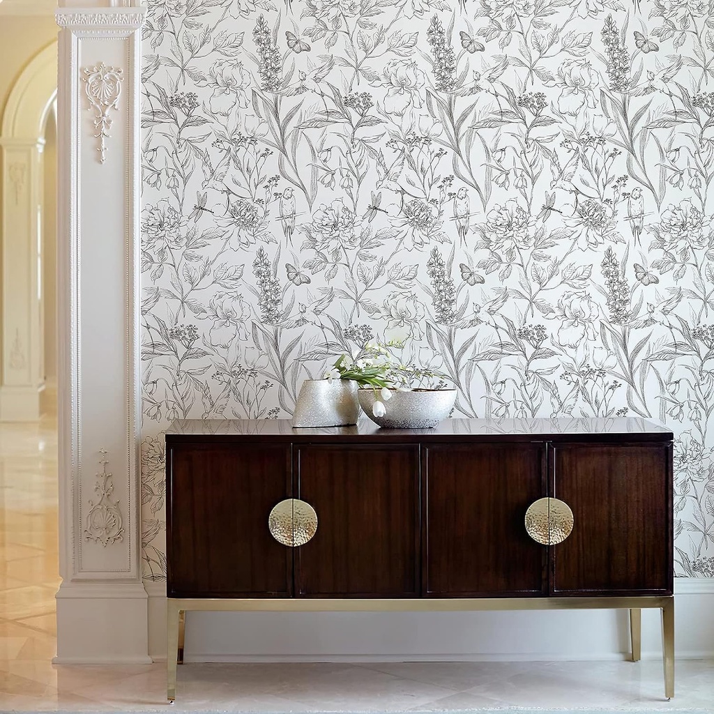 Đen Giấy Dán Tường Tự Dính Họa Tiết Hoa Mẫu Đơn Và Khung Hoa Mẫu Đơn Tháo Rời Được