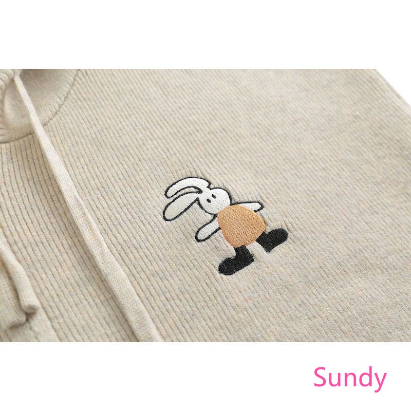 Plus Áo Khoác cardigan Dệt Kim Phối Khóa Kéo Thêu Hình Thỏ Xinh Xắn Cho Nữ