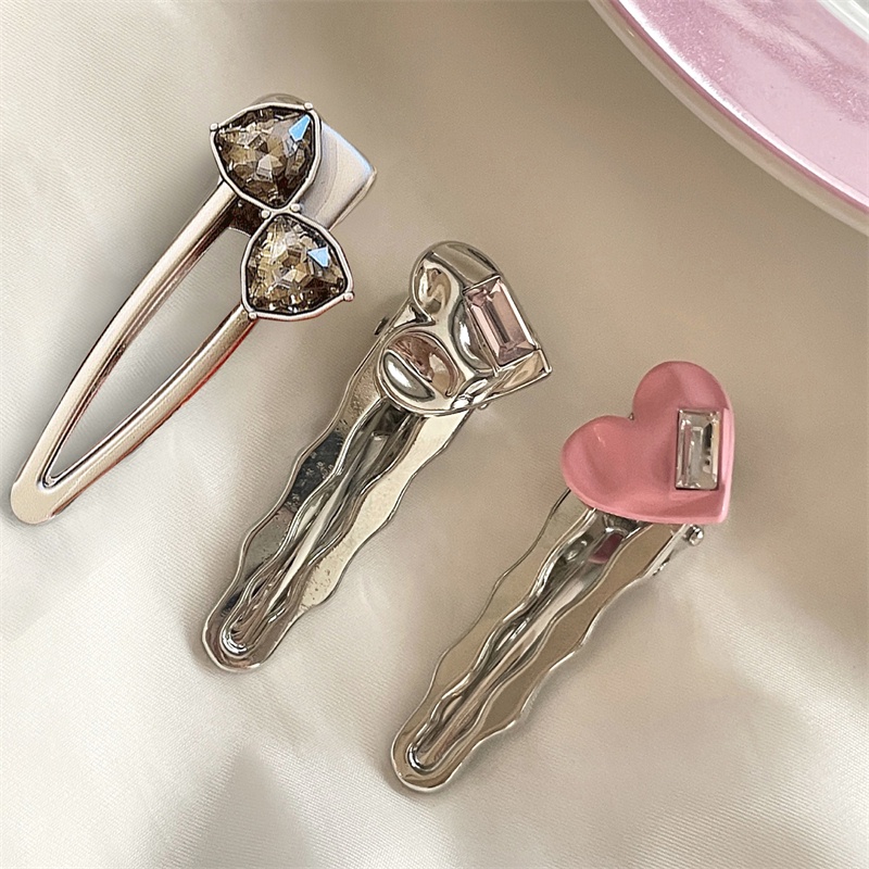 Kẹp Tóc Kim Loại Màu Bạc Sáng Hình Kim Cương / Trái Tim / Gợn Sóng Cho Nữ