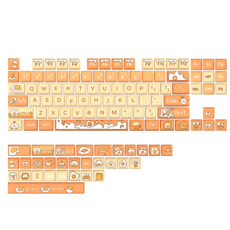 Poached Egg Cute Cartoon Mechanical Keyboard Keycaps 134 Keys Class XDA Height  Profile Bàn Phím Cơ Học 134 Phím Họa Tiết Hoạt Hình Dễ Thương Dùng Làm Phụ Kiện