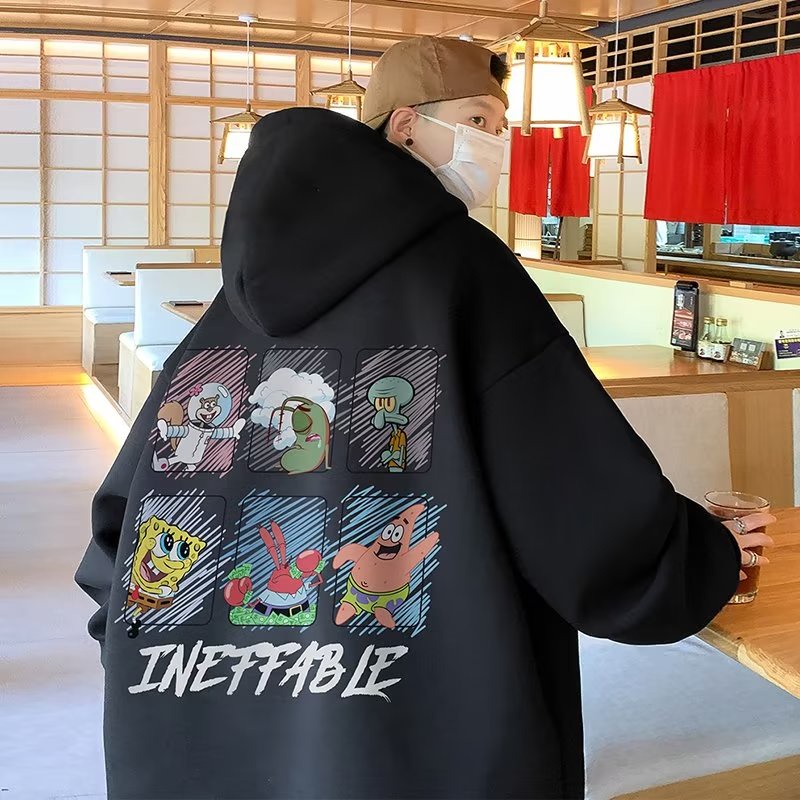 Áo hoodie cotton Nhung Dày Dặn Tay Dài In Họa Tiết Hoạt Hình spongebob size m-5xl Thời Trang Cho Nam Và Nữ