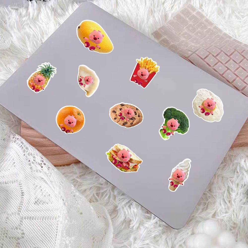 Bộ 50 Miếng Dán Trang Trí laptop ipad Chống Thấm Nước Hình Thức Ăn Vui Nhộn