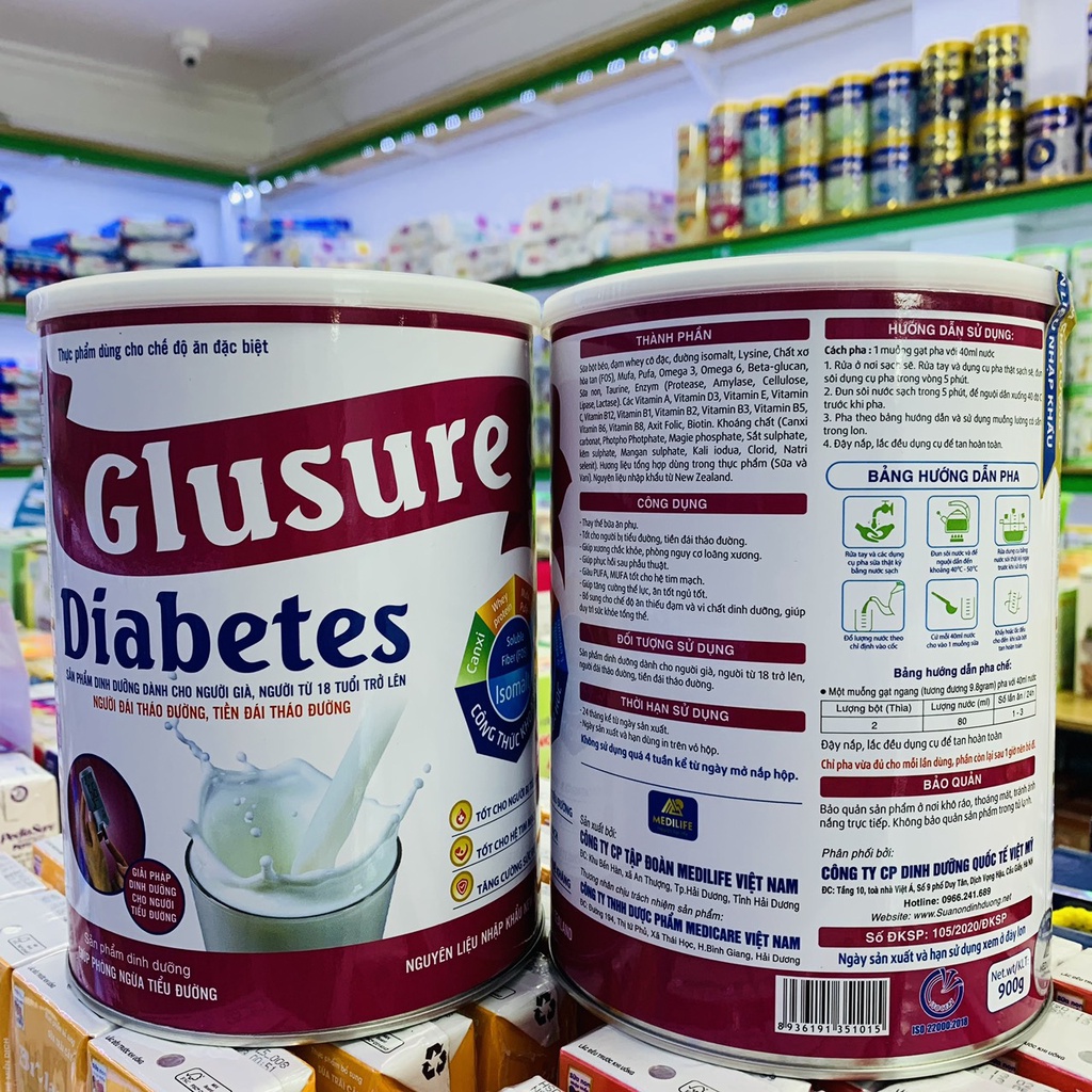 SỮA TIỂU ĐƯỜNG GLUSURE DIABETES 900G TĂNG CƯỜNG SỨC ĐỀ KHÁNG, TỐT CHO HỆ TIM MẠCH